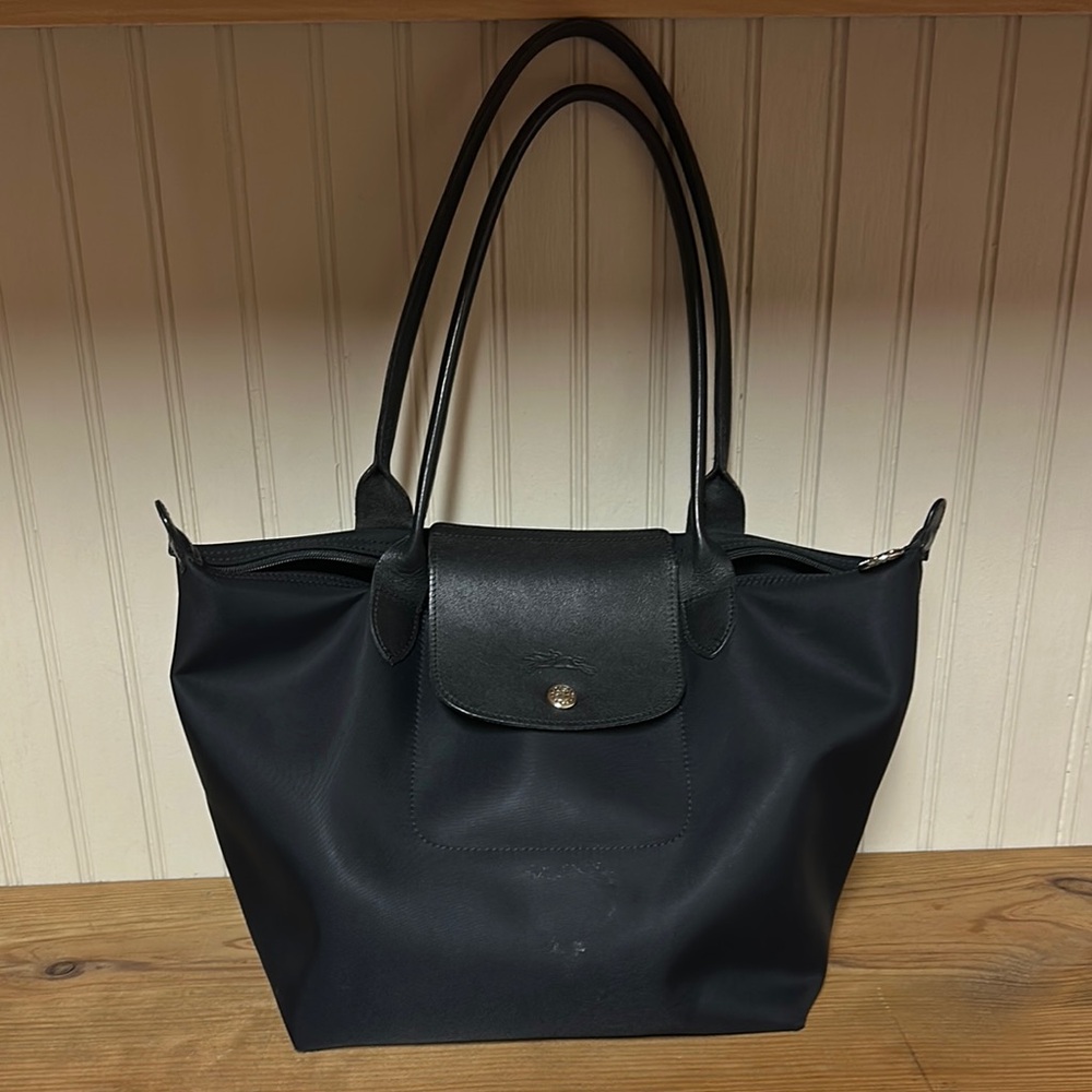 Longchamp Black Medium Tote Nylon Leather Trim
